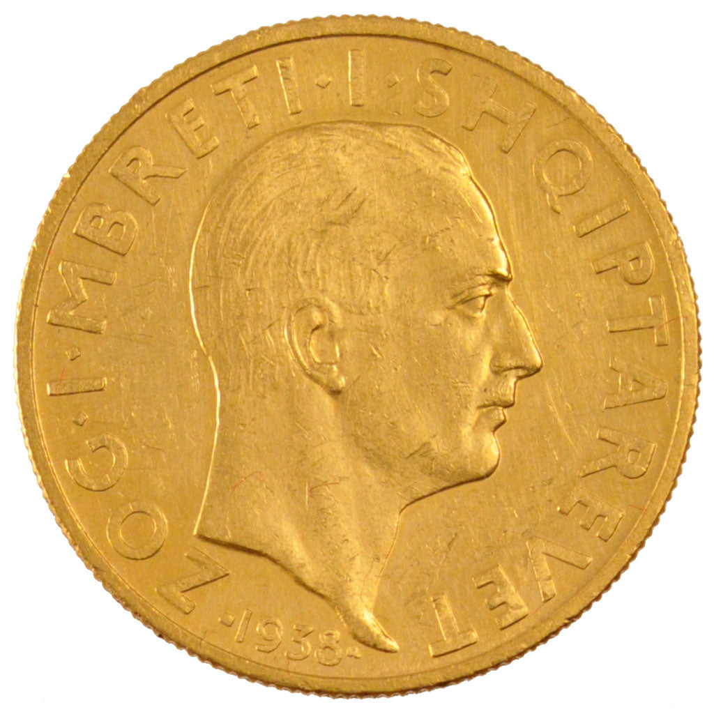 ALBANIA, 50 Franga Ari, 1938, Rome, KM #25, AU(50-53), Gold, 16.16