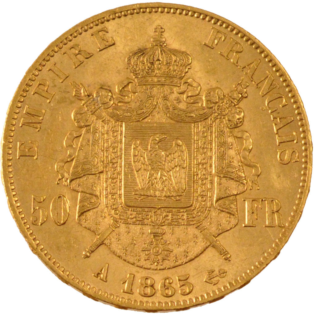 FRANCE, Napoléon III, 50 Francs, 1865, Paris, KM #804.1, AU(55-58), Gold, Gadour