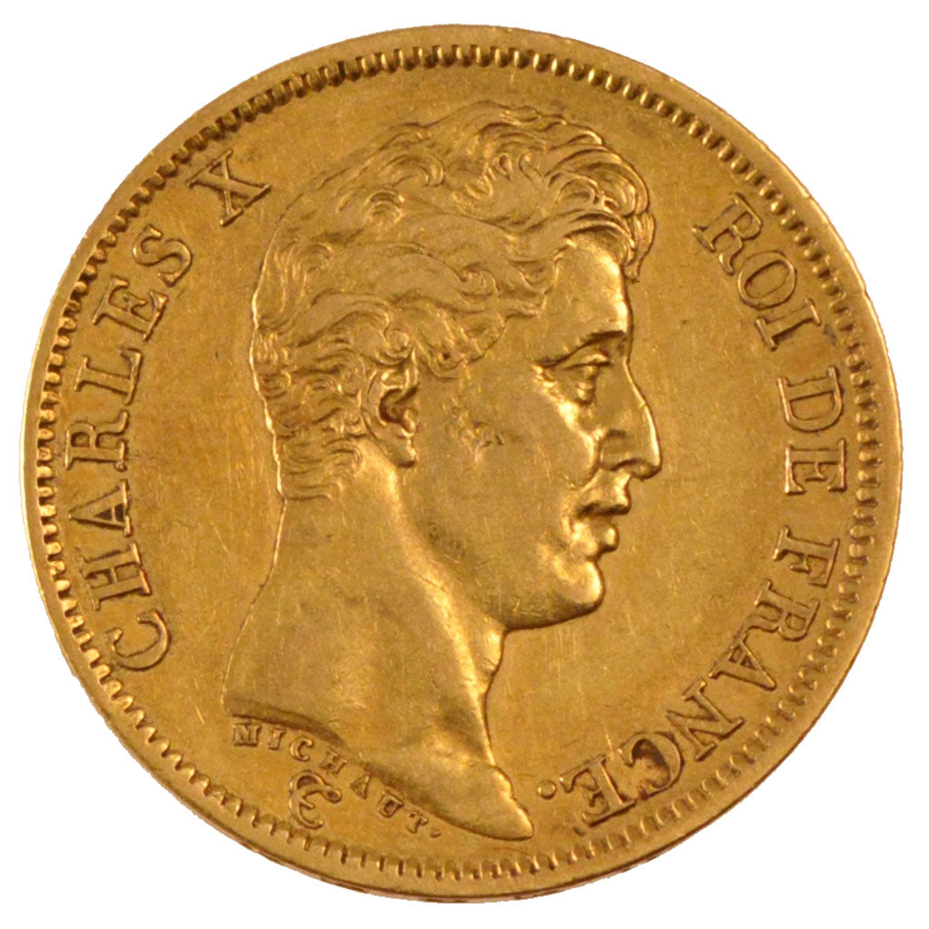 FRANCE, Charles X, 40 Francs, 1824, Paris, KM #721.1, EF(40-45), Gold, Gadoury..