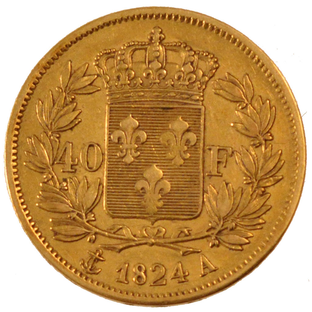 FRANCE, Charles X, 40 Francs, 1824, Paris, KM #721.1, EF(40-45), Gold, Gadoury..