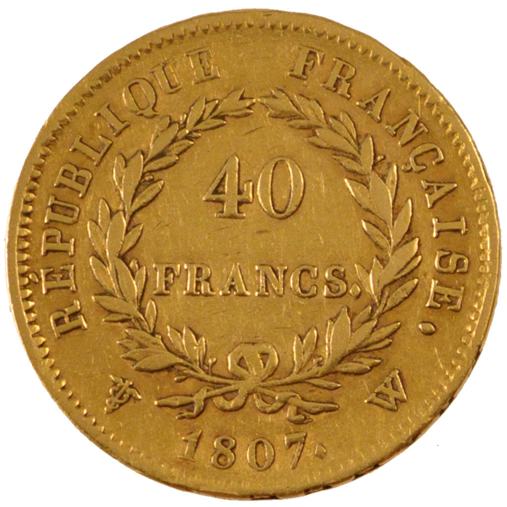FRANCE, Napoléon I, 40 Francs, 1807, Lille, KM #A688.5, VF(20-25), Gold, 12.88