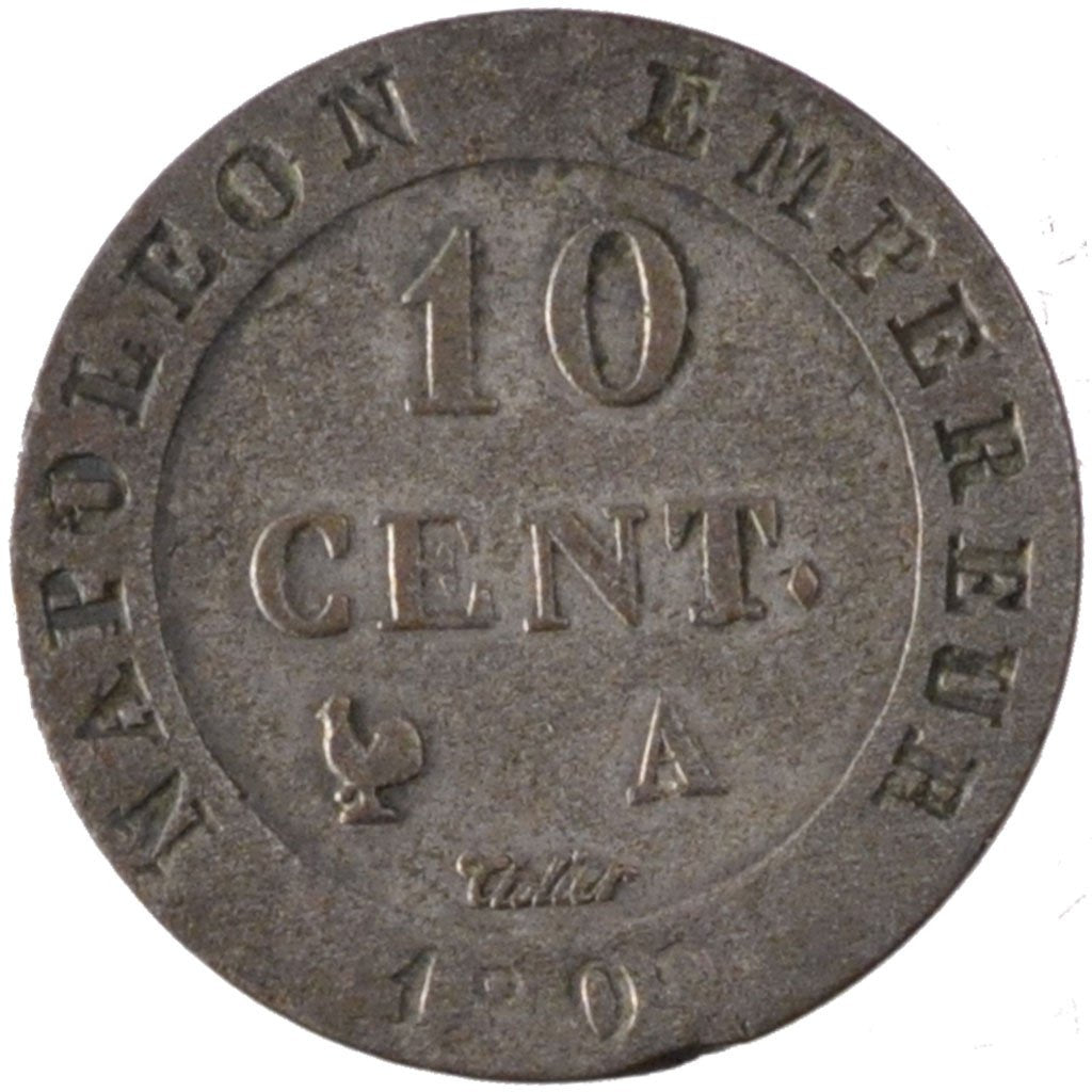 FRANCE, Napoléon I, 10 Centimes, 1809, Paris, KM #676.1, EF(40-45), Billon, G...