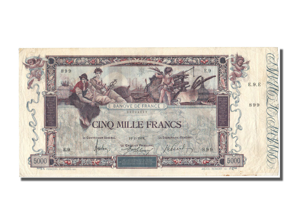 France, 5000 Francs, 5 000 F 1918 ''Flameng'', 1918, KM #76, 1918-01-11,...