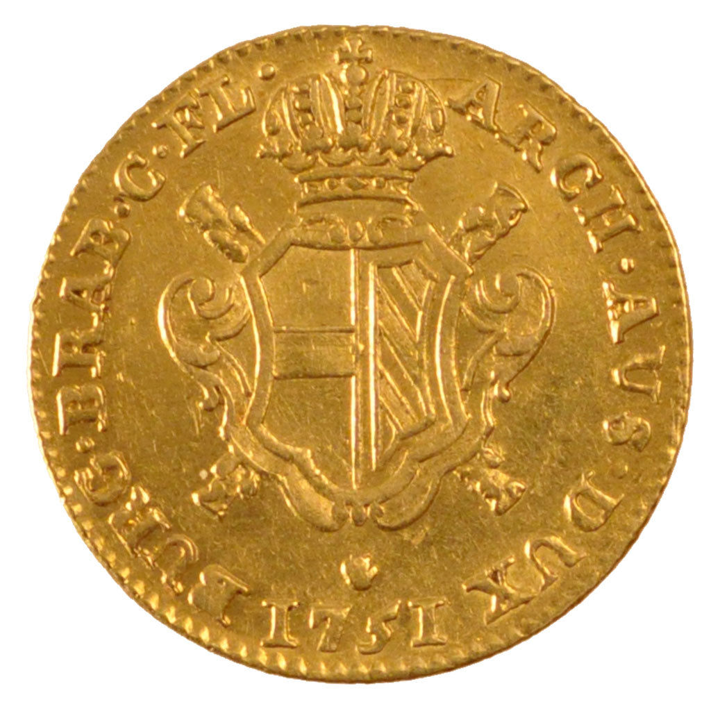 Belgium, 1/2 Souverain, 1751, Anvers, KM #14, EF(40-45), Gold, 5.50