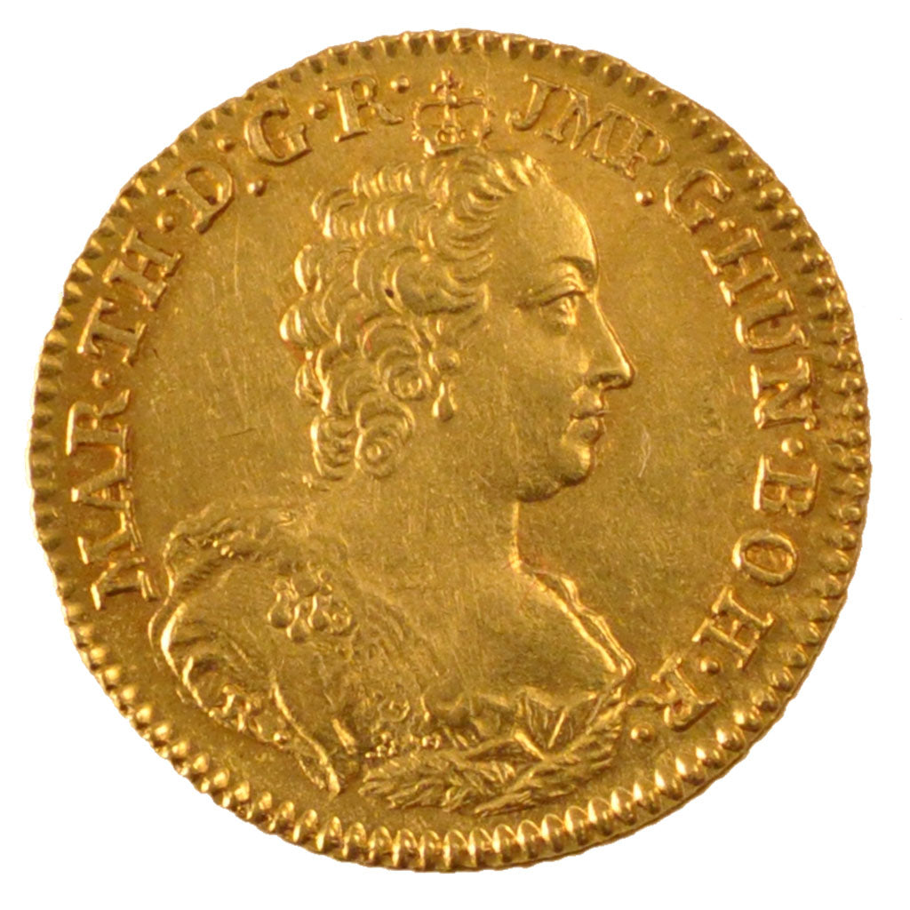 Belgium, 1/2 Souverain, 1753, Anvers, KM #17, AU(55-58), Gold, 5.52