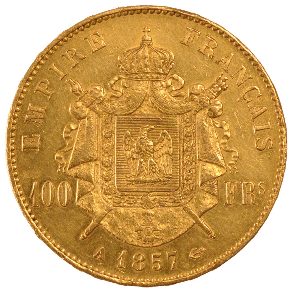 FRANCE, Napoléon III, 100 Francs, 1857, Paris, KM #786.1, AU(50-53), Gold, G...