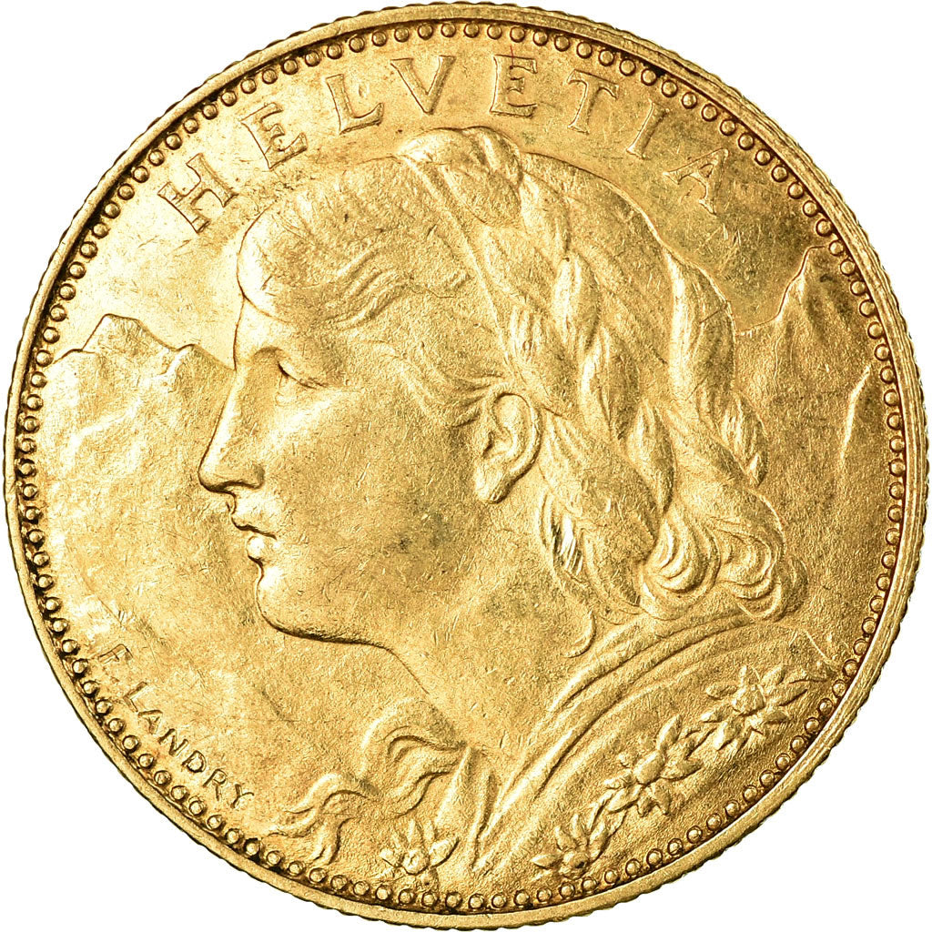 Coin, Switzerland, 10 Francs, 1915, Bern, AU(55-58), Gold, KM:36