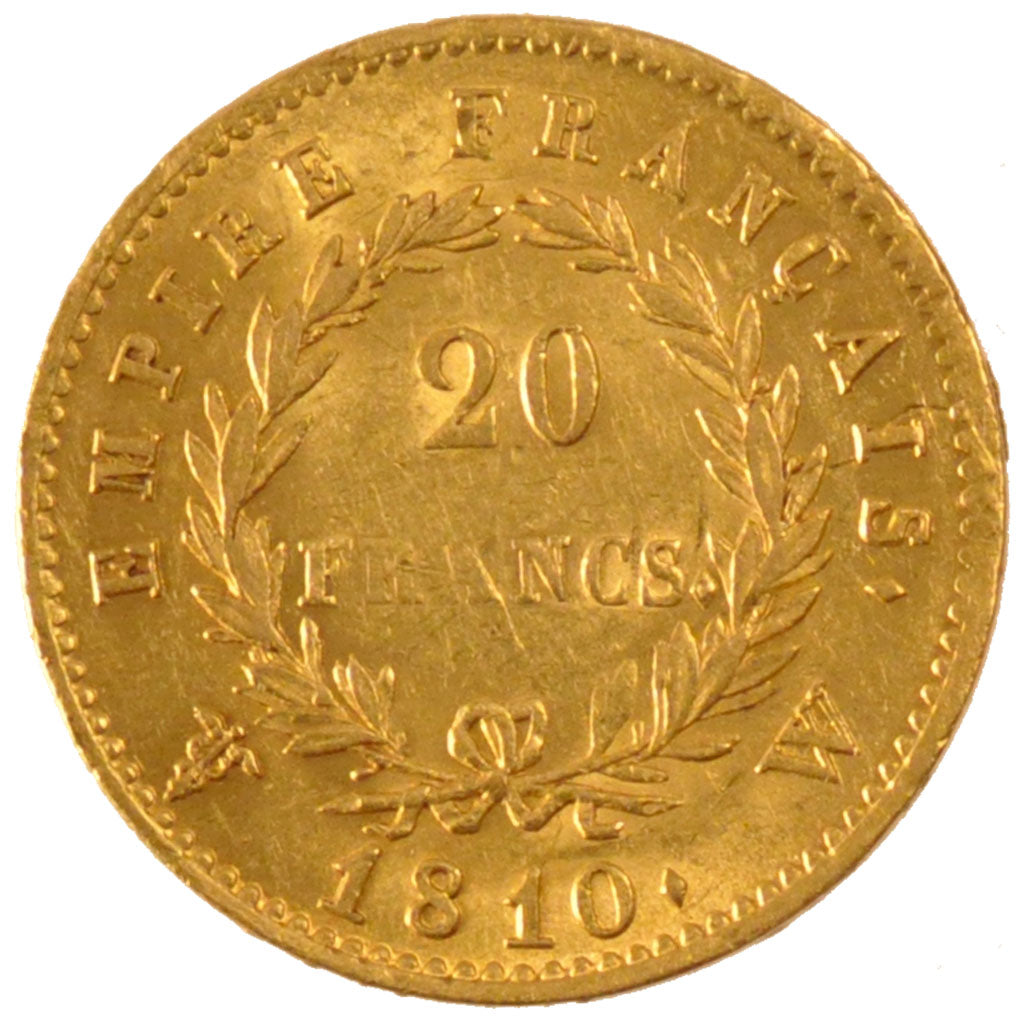 FRANCE, Napoléon I, 20 Francs, 1810, Lille, KM #695.10, AU(50-53), Gold, Gadoury