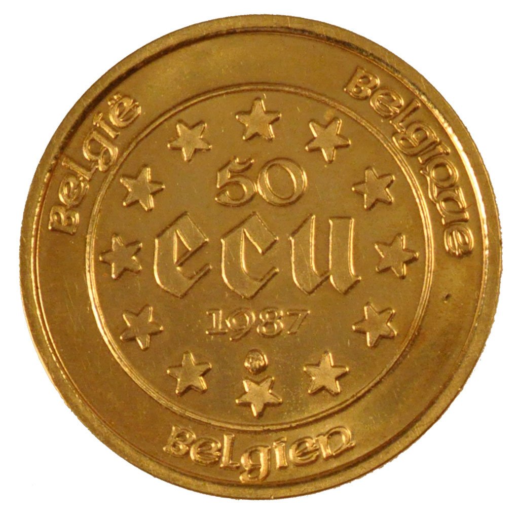 BELGIUM, 50 ECU, 1987, Brussels, KM #167, MS(65-70), Gold, 23, 17.31