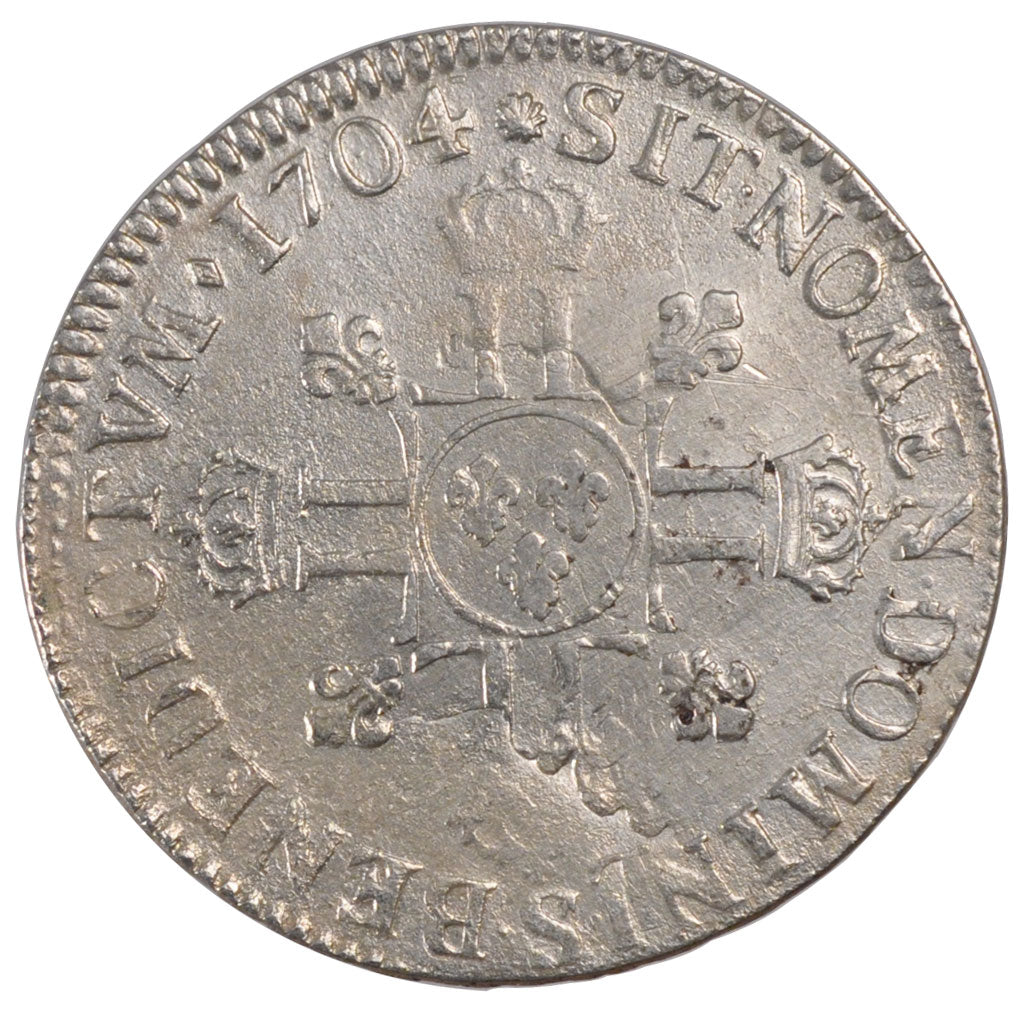 FRANCE, Ecu, 1704, Reims, VF(20-25), Silver, Gadoury #224, 26.38