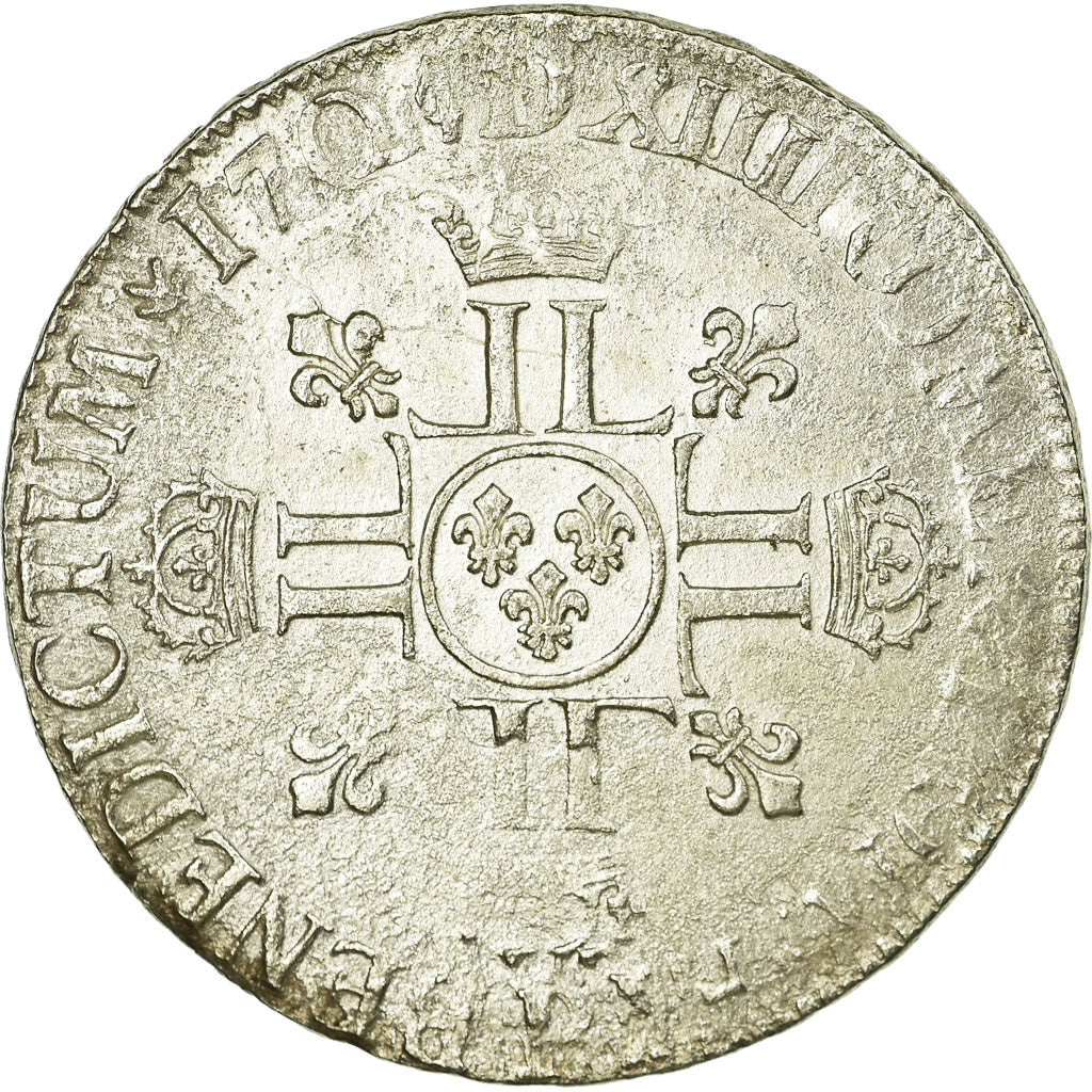 Moneda, Francia, Louis XIV, Écu aux 8 L 2e type, Ecu, 1704, Rouen, BC+, Plata