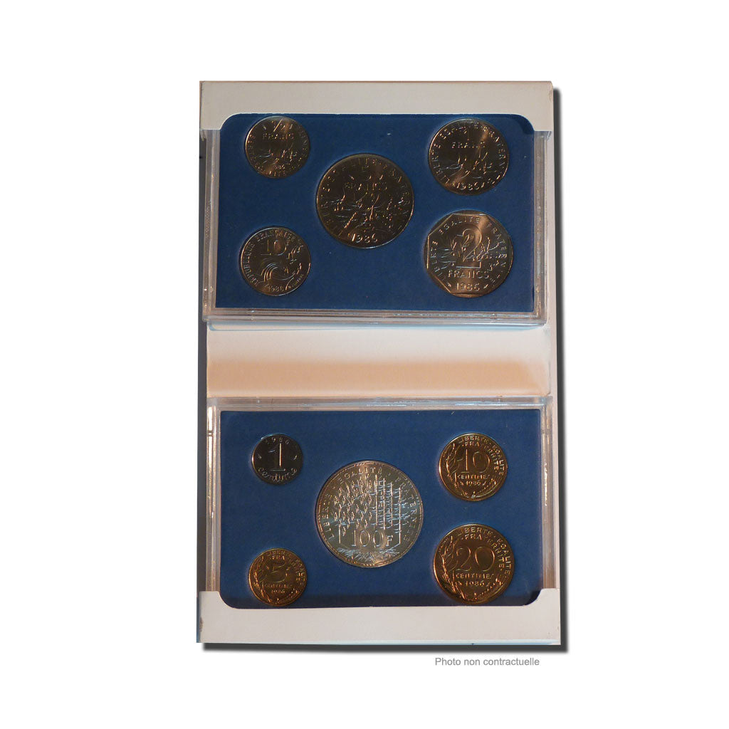 France, Coffret 1 c. à 100 frs., 1986, MDP, BU, MS(65-70)