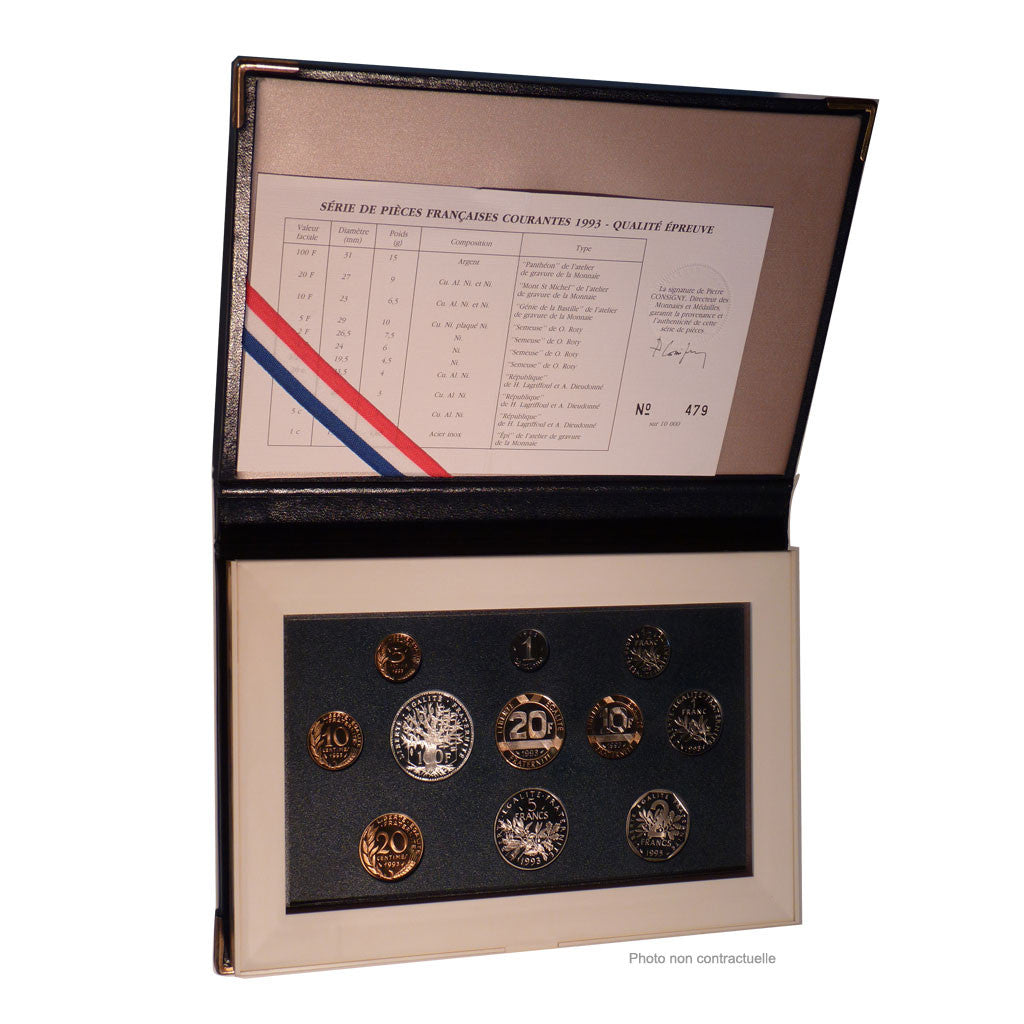 Coin, France, Proof Set Franc, 1993, Paris, MS(65-70), Gadoury:page 289