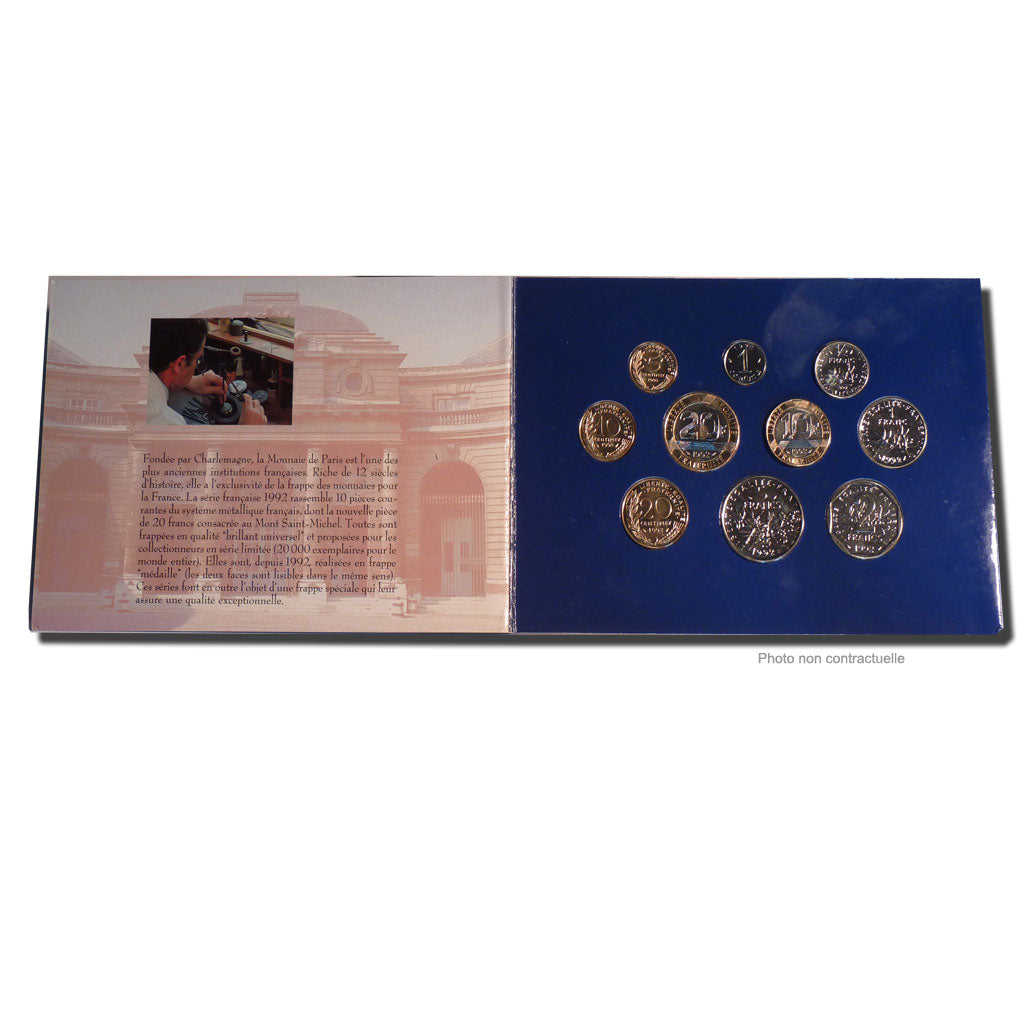 FRANCE, Proof Set Franc, 1992, MS(65-70), Gadoury #page 288, 100.00