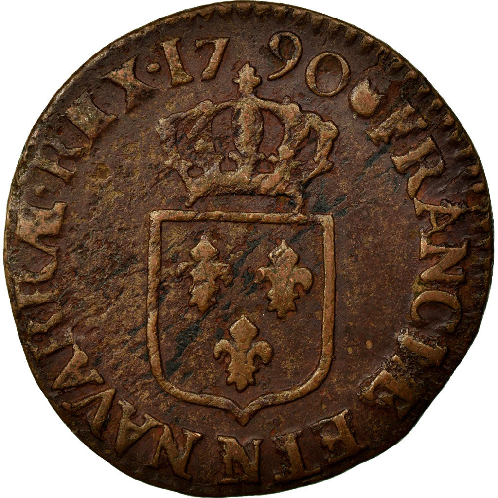 Moneta, Francia, Louis XVI, 1/2 Sol ou 1/2 sou, 1/2 Sol, 1790, Montpellier, BB