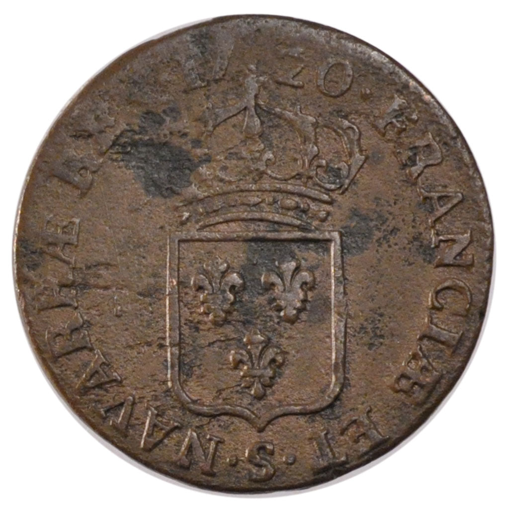 FRANCE, Demi sol au buste enfantin, 1/2 Sol, 1720, Reims, KM #451.8, VF(30-35),.