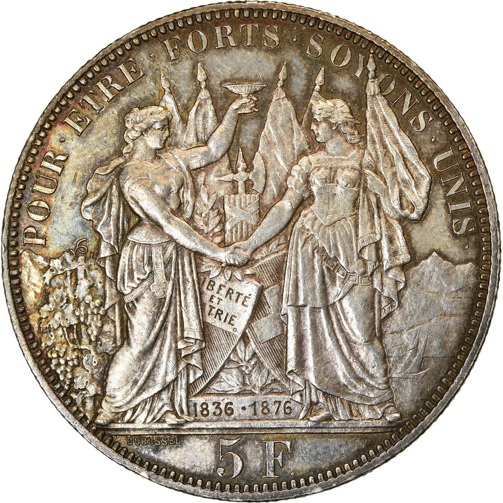 Coin, Switzerland, 5 Francs, 1876, AU(50-53), Silver, KM:S13