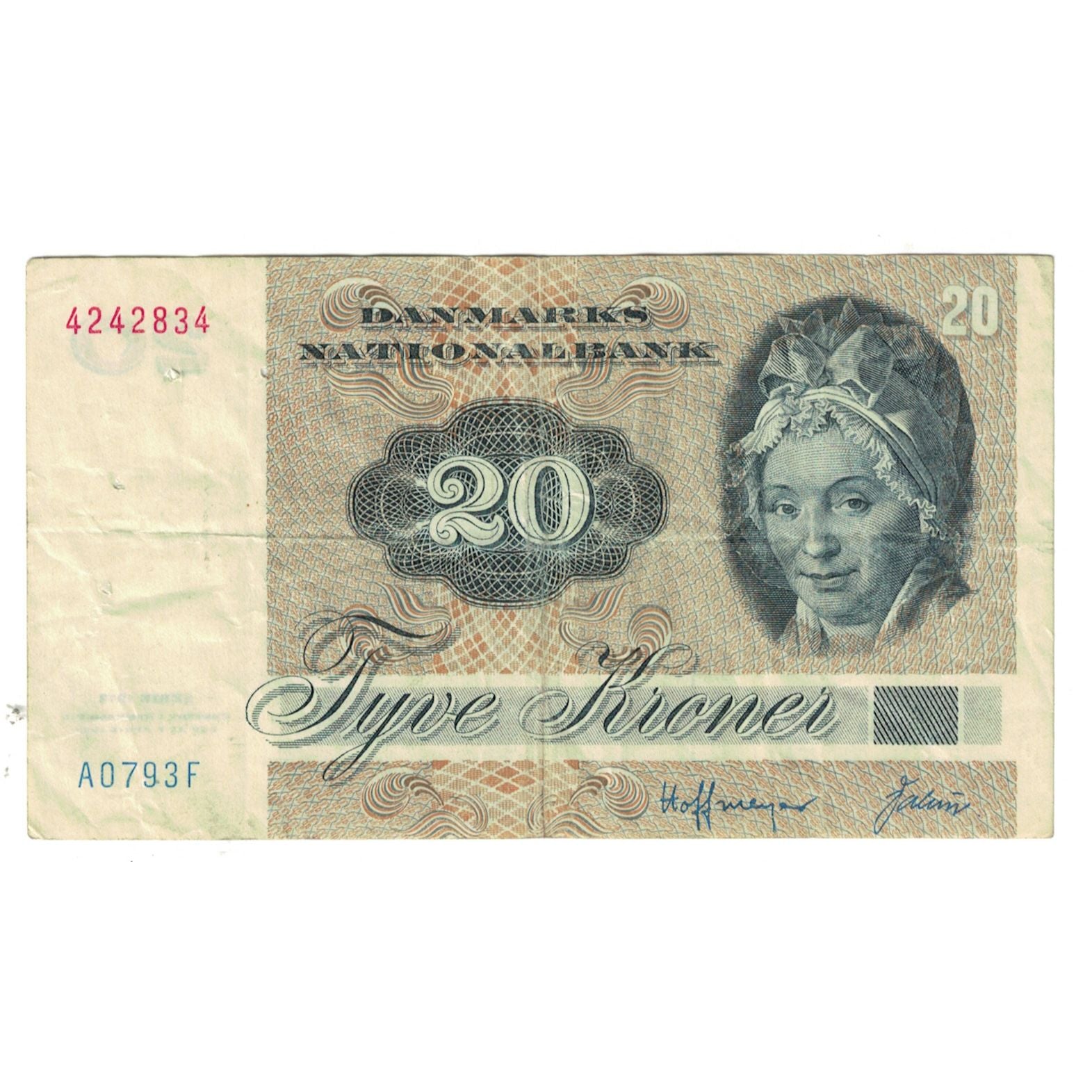 Nota, Dinamarca, 20 Kroner, 1972, KM:49a, EF(40-45)