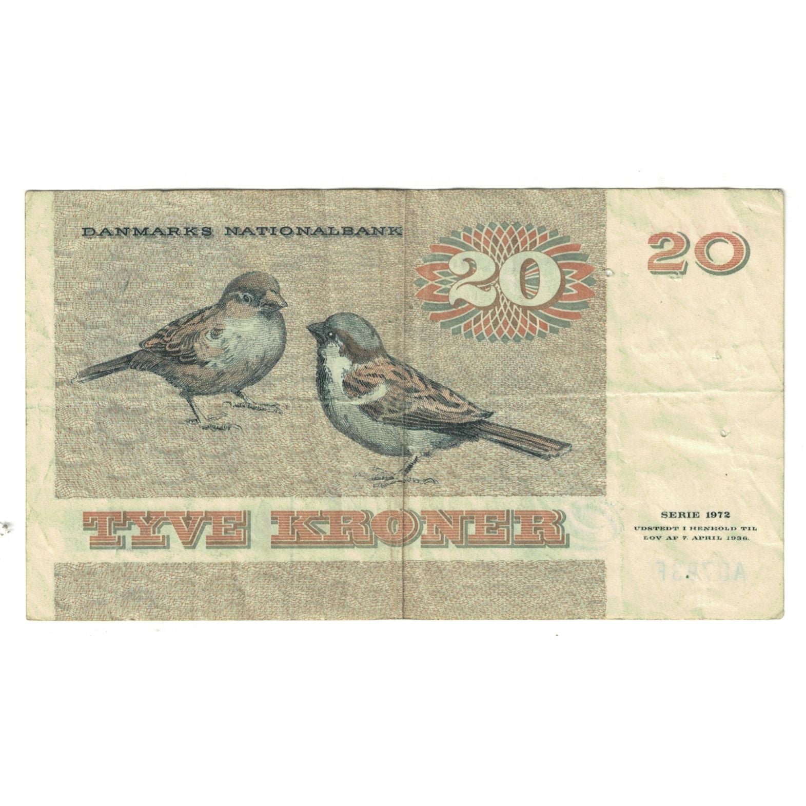 Nota, Dinamarca, 20 Kroner, 1972, KM:49a, EF(40-45)
