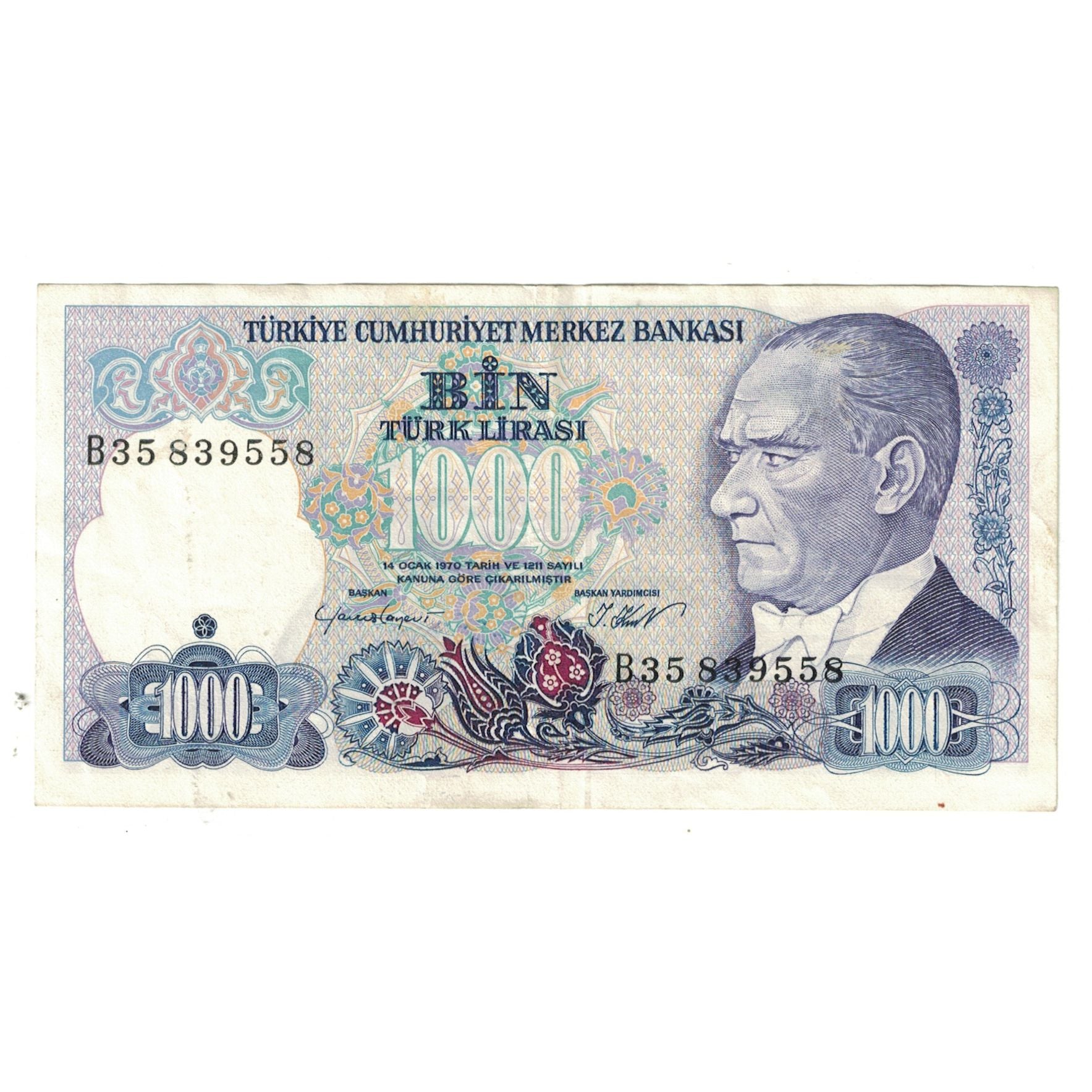 Banknote, Turkey, 1000 Lira, 1970, KM:191, EF(40-45)