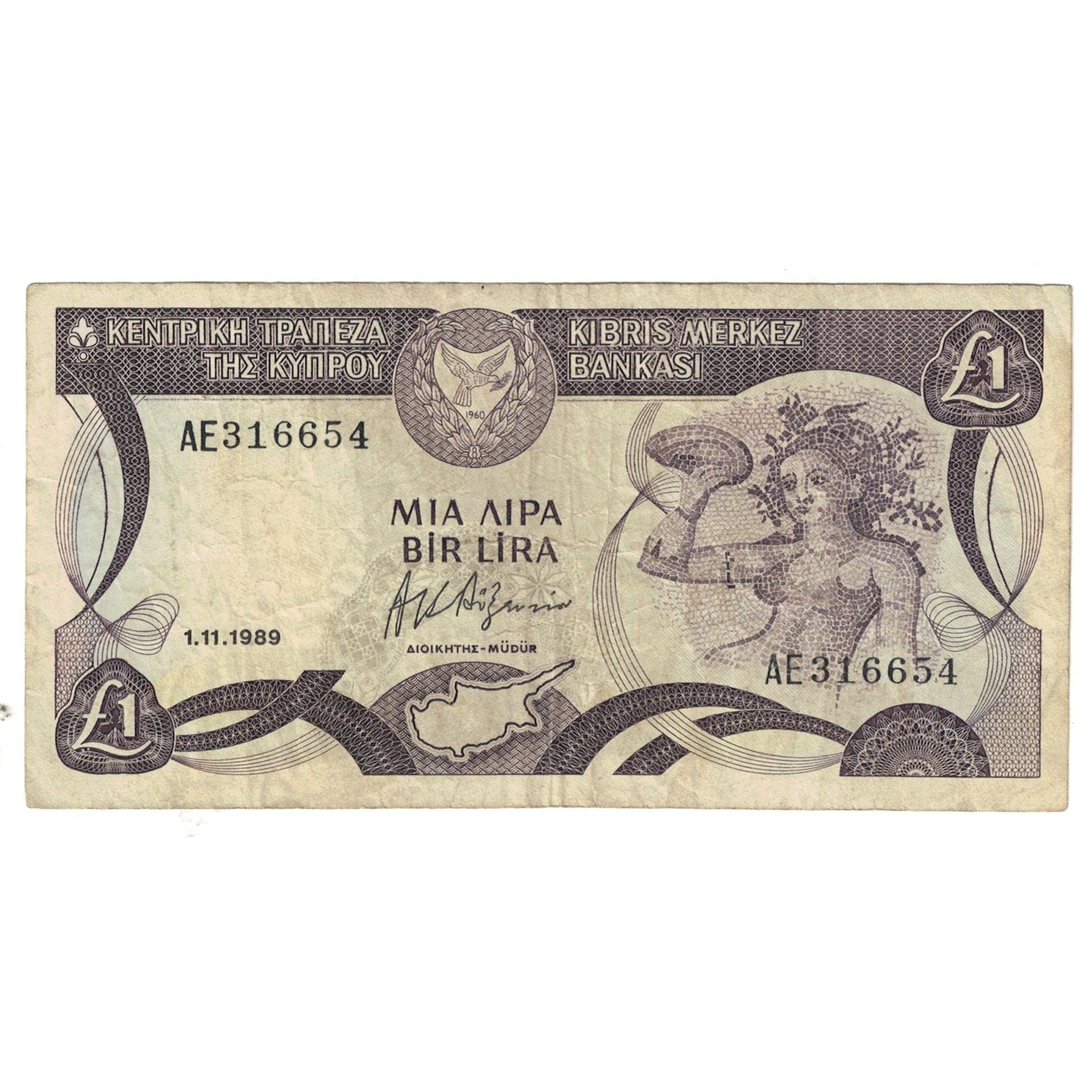 Banknote, Cyprus, 1 Pound, 1989, 1989-11-01, KM:53e, VF(20-25)