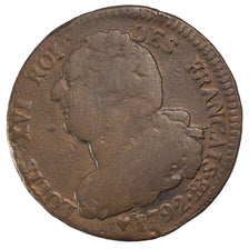 FRANCE, 2 sols français, 2 Sols, 1792, Strasbourg, KM #612, VG(8-10), Bronze, G.