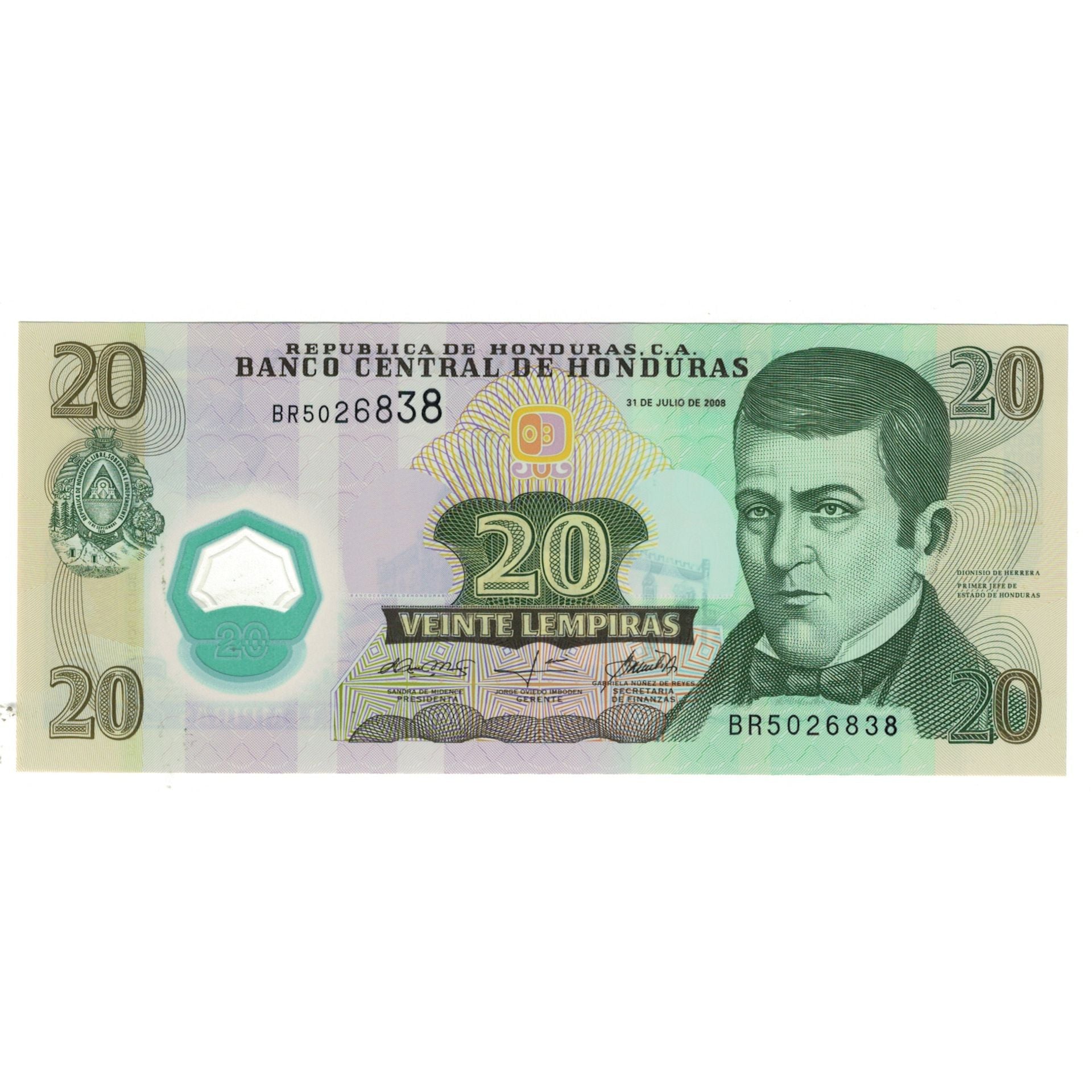 Billete, 20 Lempiras, 2008, Honduras, 2008-07-31, KM:95, UNC