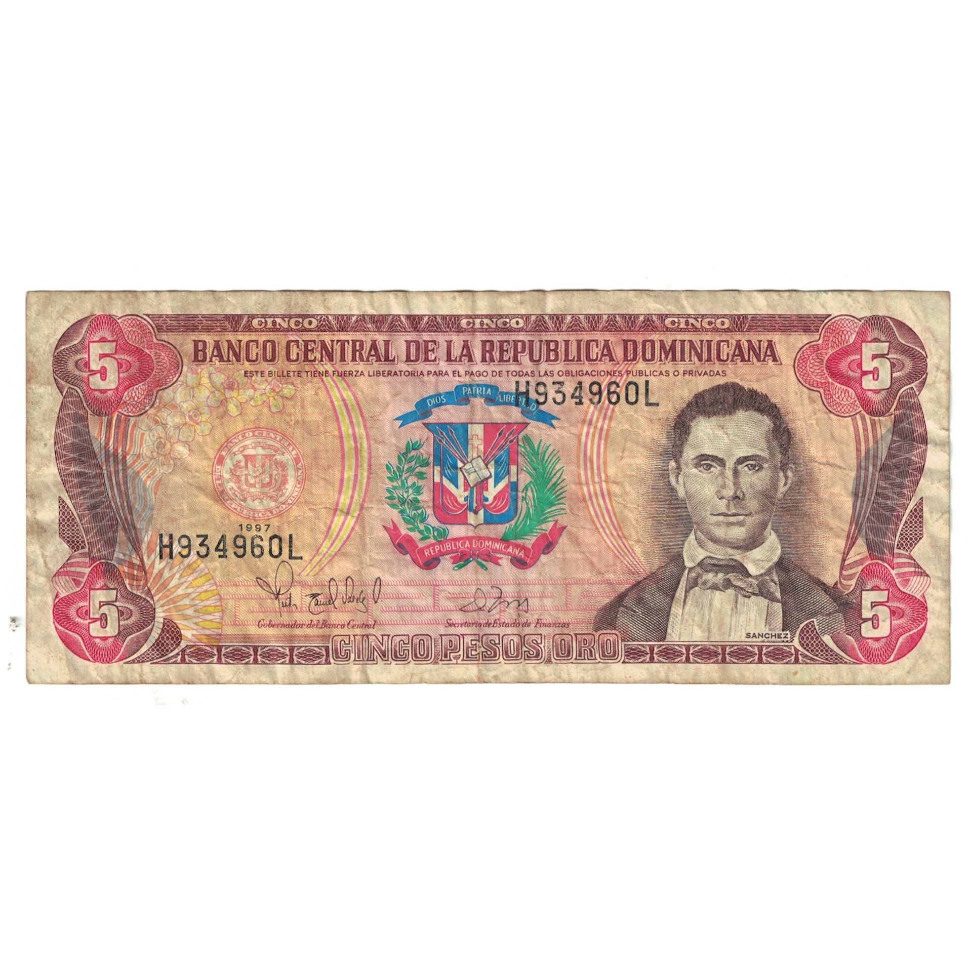 Banknote, Dominican Republic, 5 Pesos Oro, 1997, KM:118b, VF(20-25)