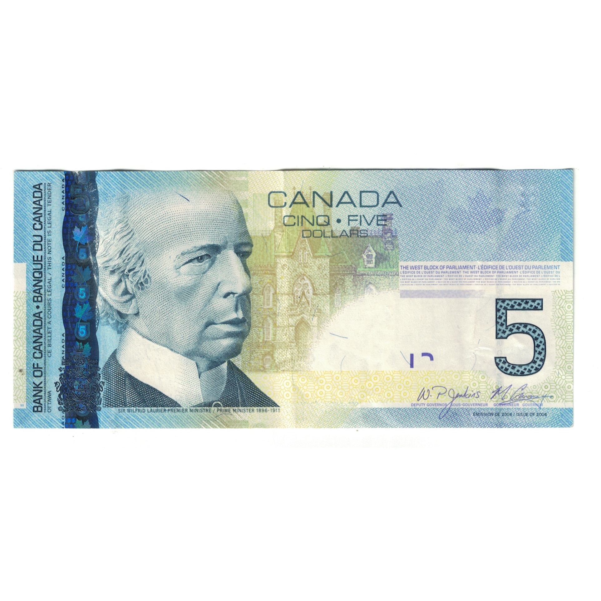 Nota, Canadá, 5 Dollars, 2006, KM:101a, AU(55-58)
