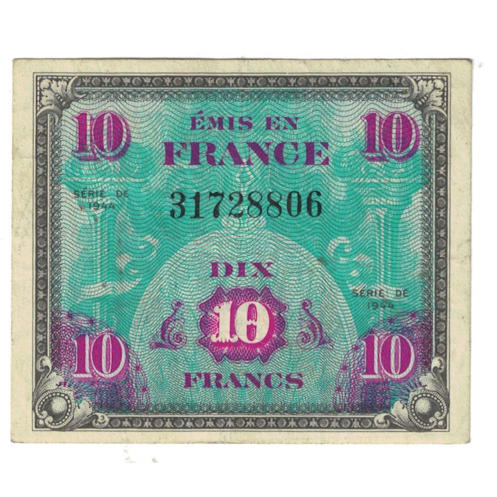 France, 10 Francs, Flag/France, 1944, 31728806, EF(40-45), Fayette:VF18.1
