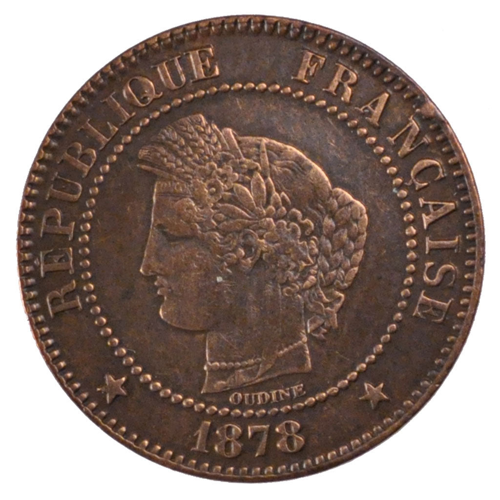 FRANCE, Cérès, 2 Centimes, 1878, Bordeaux, KM #827.2, EF(40-45), Bronze, Gadoury