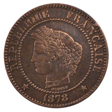 FRANCE, Cérès, 2 Centimes, 1878, Bordeaux, KM #827.2, EF(40-45), Bronze, Gadoury