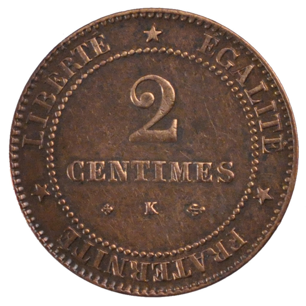 FRANCE, Cérès, 2 Centimes, 1878, Bordeaux, KM #827.2, EF(40-45), Bronze, Gadoury
