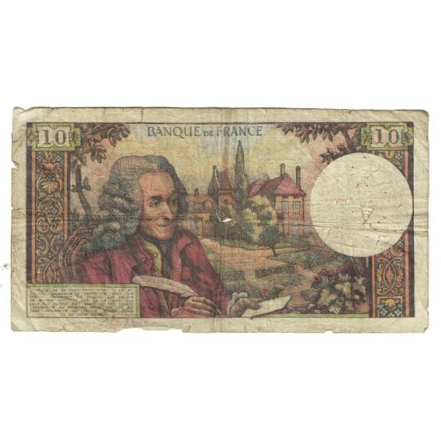 France, 10 Francs, Voltaire, 1972, H.750 62235, VG(8-10), Fayette:62.54, KM:147d