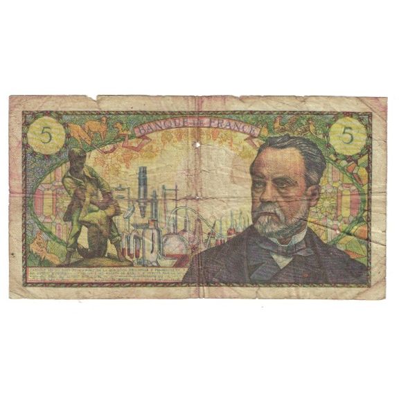 France, 5 Francs, Pasteur, 1969, N.85 97280, VG(8-10), Fayette:61.9, KM:146b