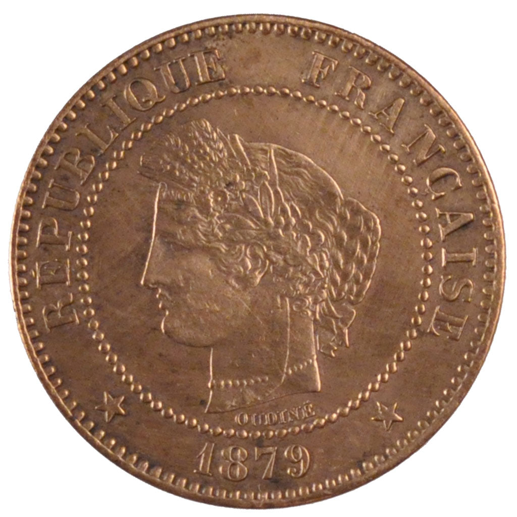 FRANCE, Cérès, 2 Centimes, 1879, Paris, KM #827.1, EF(40-45), Bronze, 20.2, G...