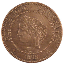 FRANCE, Cérès, 2 Centimes, 1879, Paris, KM #827.1, EF(40-45), Bronze, 20.2, G...