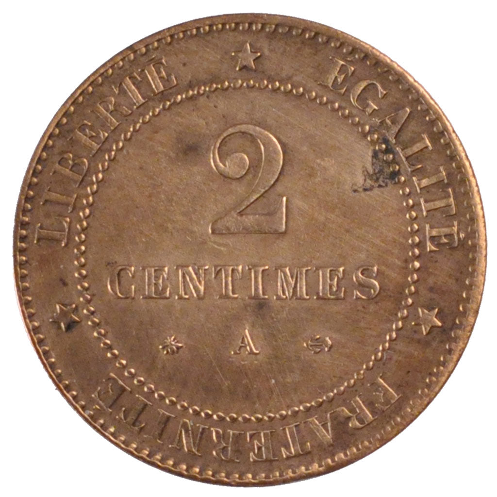FRANCE, Cérès, 2 Centimes, 1879, Paris, KM #827.1, EF(40-45), Bronze, 20.2, G...