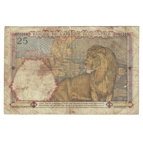 Biljet, Frans West Afrika, 25 Francs, 1942, 1942-01-09, KM:27, B+