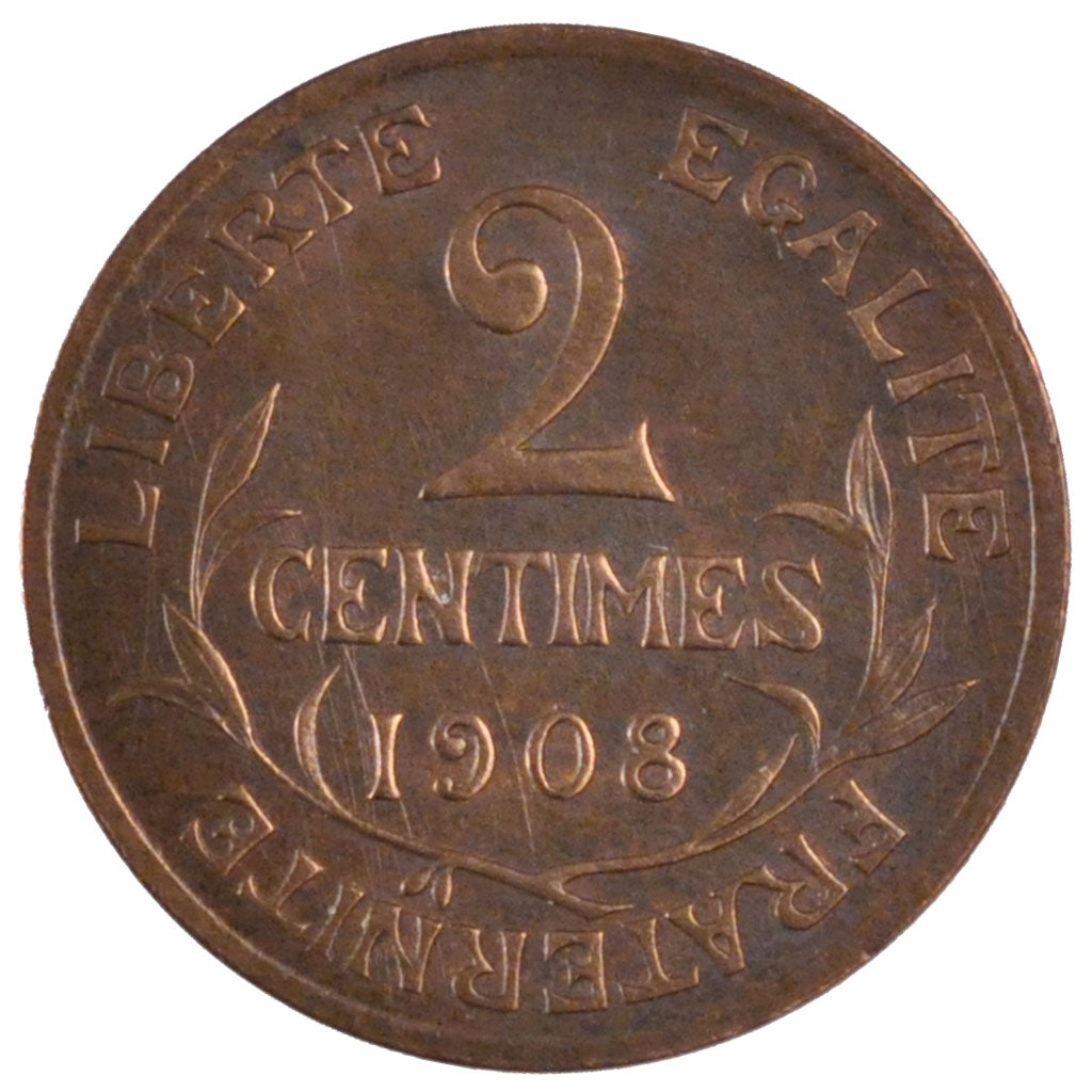FRANCE, Dupuis, 2 Centimes, 1908, Paris, KM #841, AU(50-53), Bronze, 20.2,...