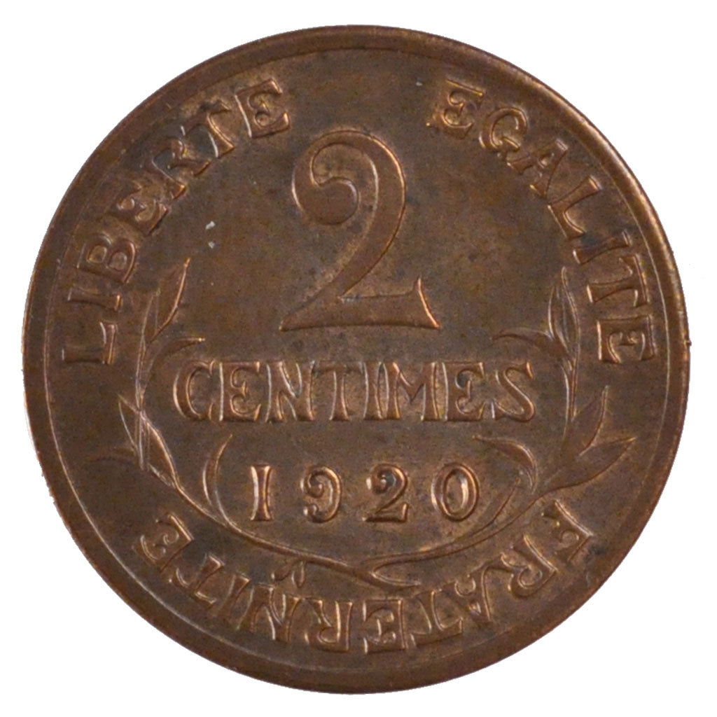 FRANCE, Dupuis, 2 Centimes, 1920, Paris, KM #841, AU(55-58), Bronze, 20.2,...