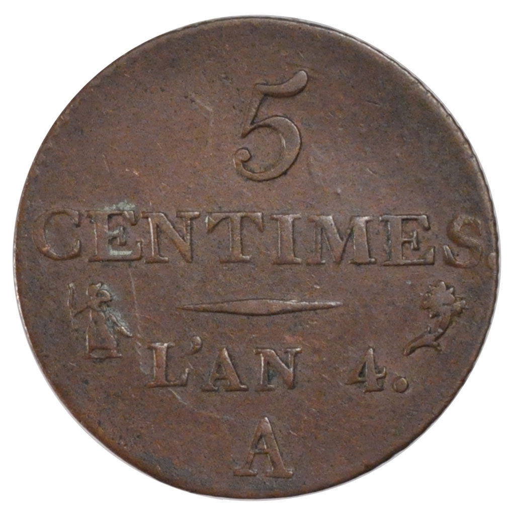 FRANCE, 5 Centimes, 1795, EF(40-45), Copper, Gadoury #124, 5.62