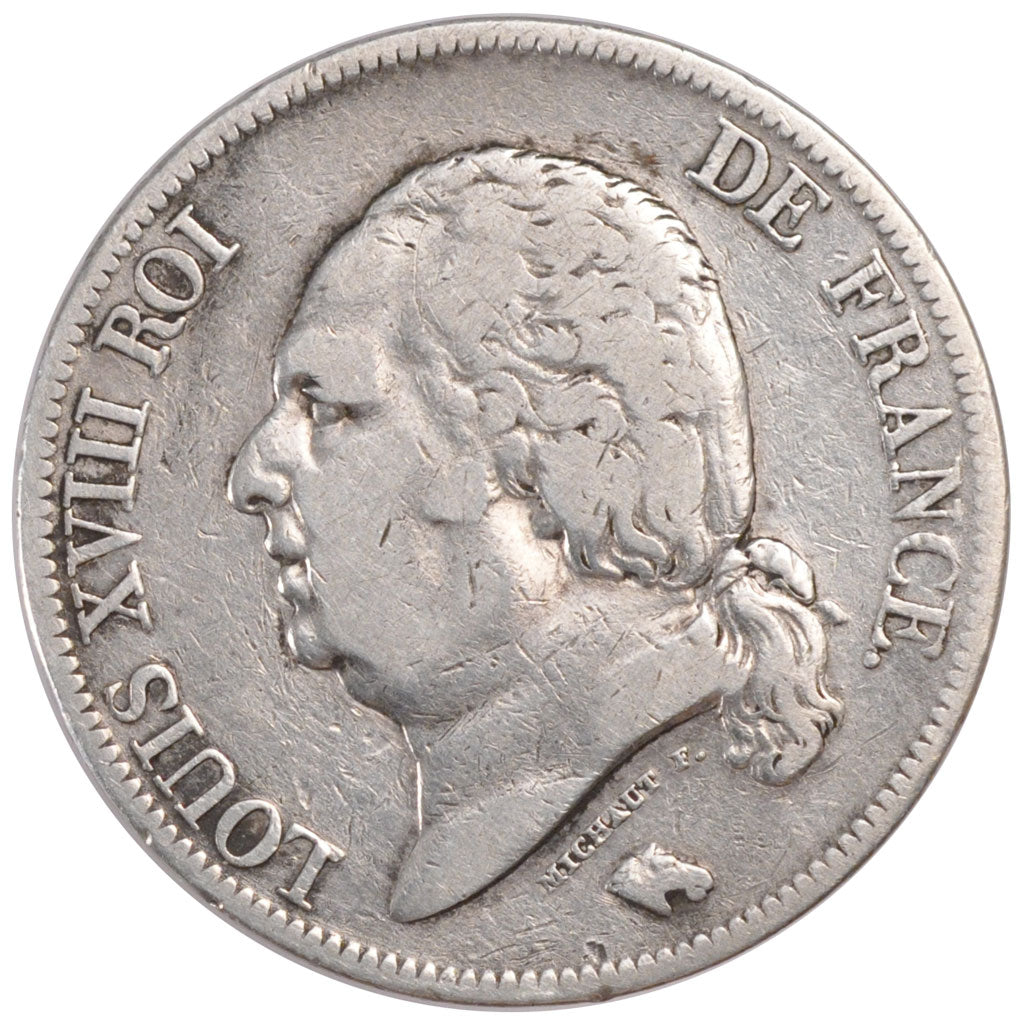 FRANCE, Louis XVIII, 5 Francs, 1821, Paris, KM #711.1, VF(20-25), Silver,...