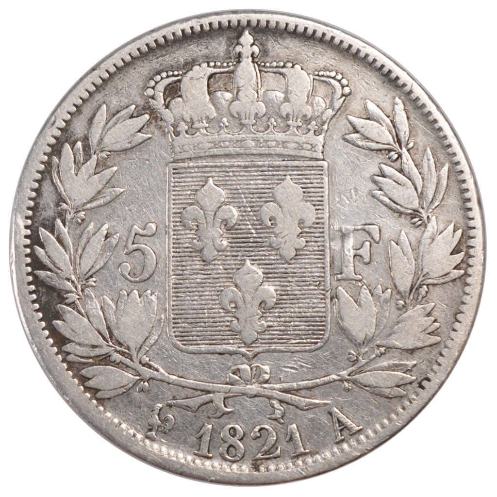 FRANCE, Louis XVIII, 5 Francs, 1821, Paris, KM #711.1, VF(20-25), Silver,...