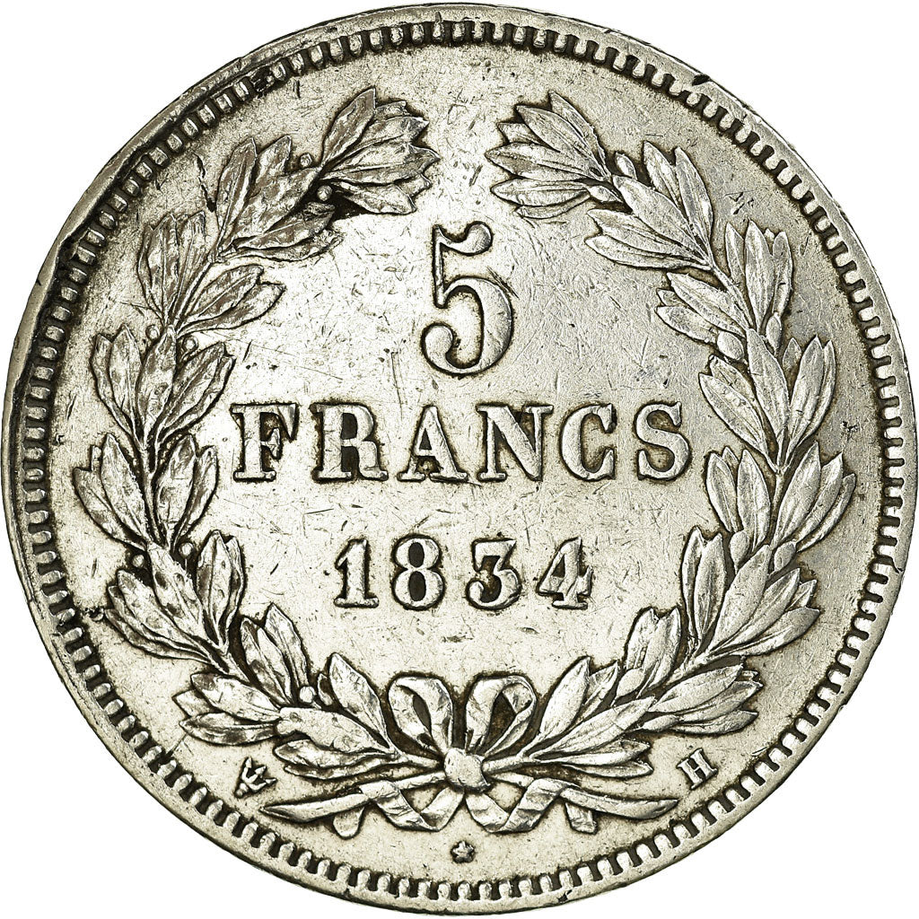 Moneda, Francia, Louis-Philippe, 5 Francs, 1834, La Rochelle, MBC+, Plata
