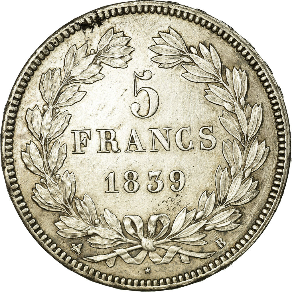 Coin, France, Louis-Philippe, 5 Francs, 1839, Rouen, AU(55-58), Silver