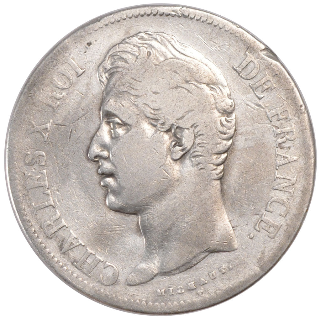 FRANCE, Charles X, 5 Francs, 1827, Paris, KM #728.1, F(12-15), Silver, Gadoury..