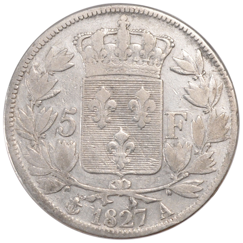 FRANCE, Charles X, 5 Francs, 1827, Paris, KM #728.1, F(12-15), Silver, Gadoury..