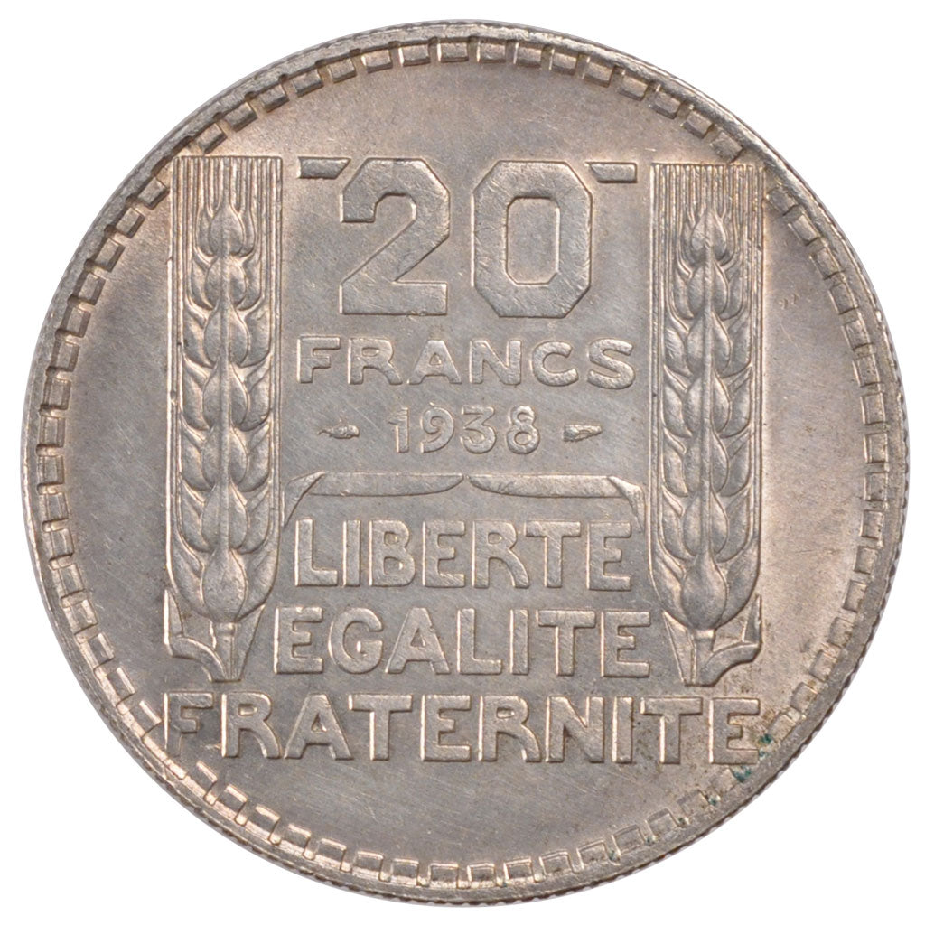 FRANCE, Turin, 20 Francs, 1938, Paris, KM #879, AU(55-58), Silver, 35, Gadoury..