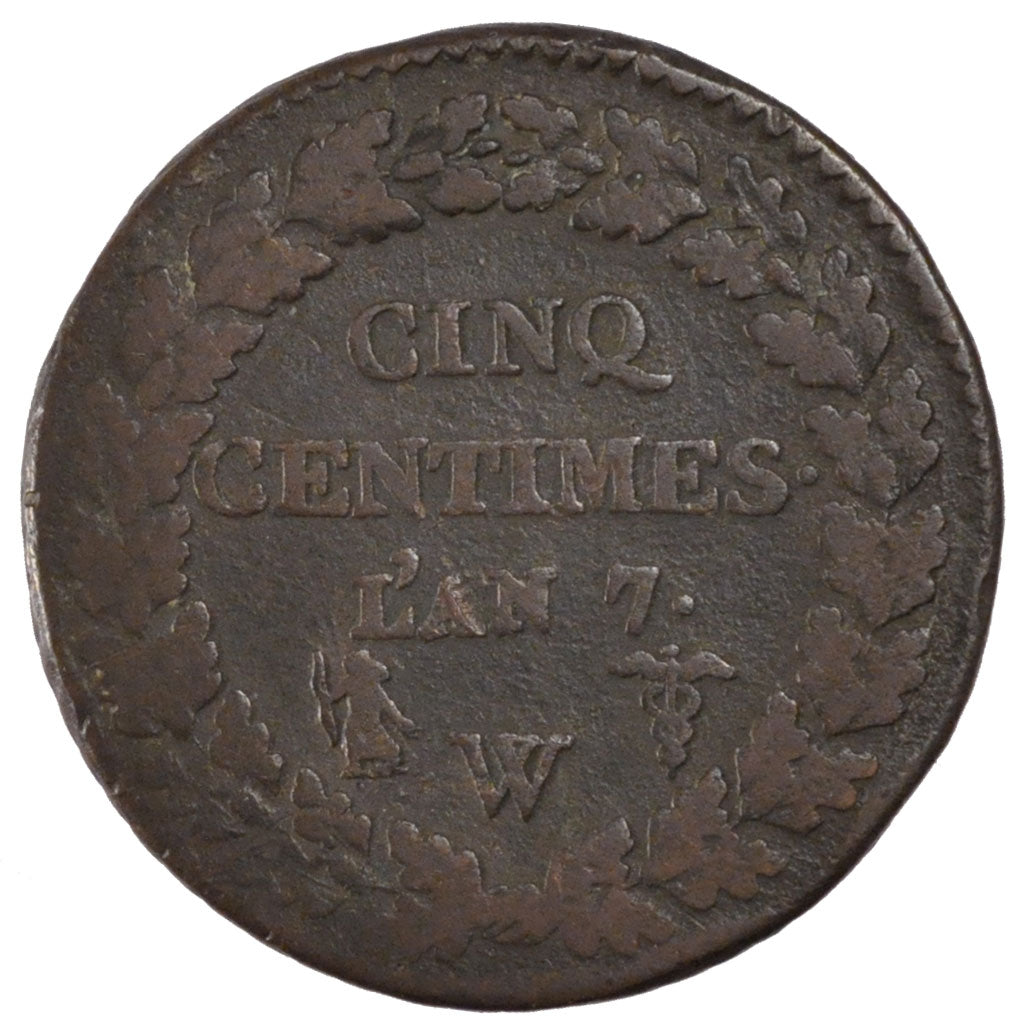 FRANCE, Dupré, 5 Centimes, 1798, Lille, KM #640.11, F(12-15), Bronze, Gadoury #.